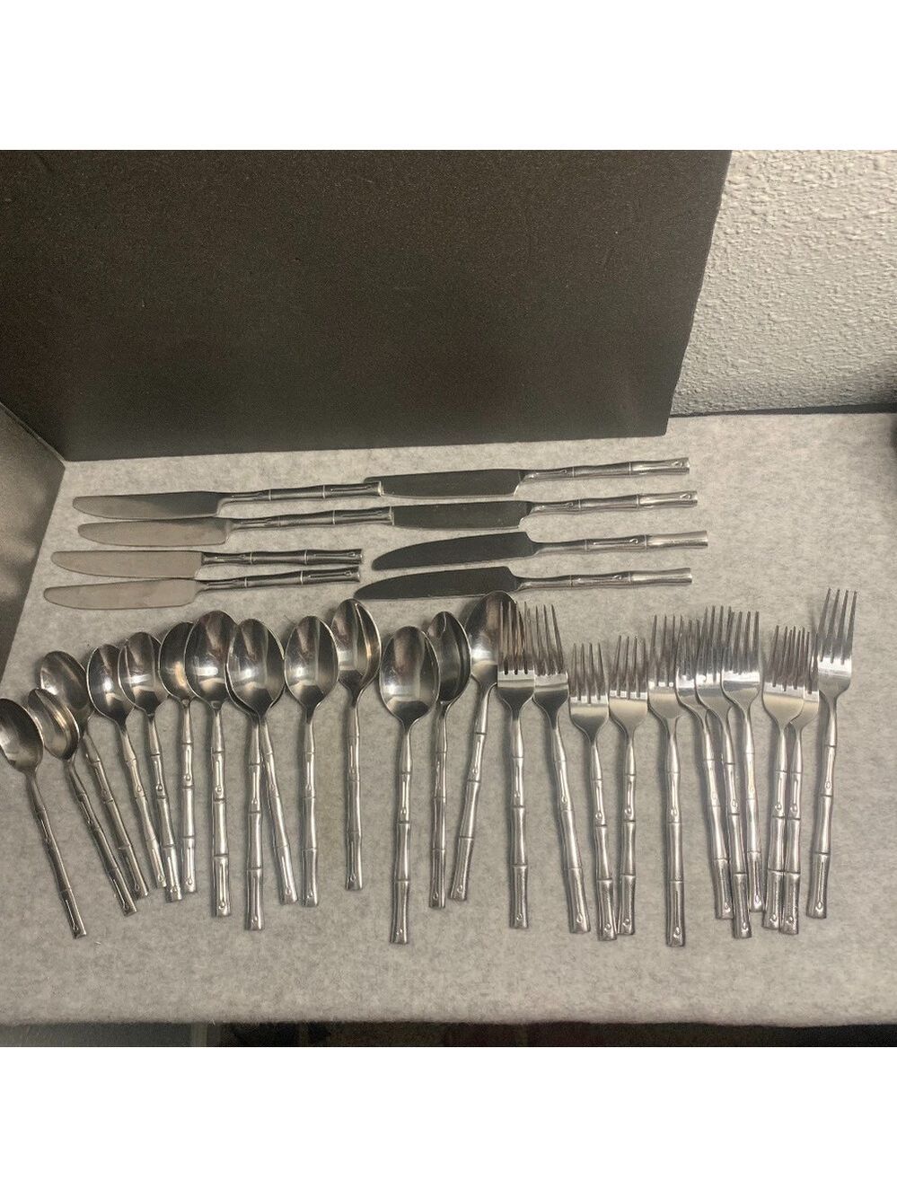 Hampton Bamboo Cutlery Set of 33 Spoons Knives Forks Nice Condition.